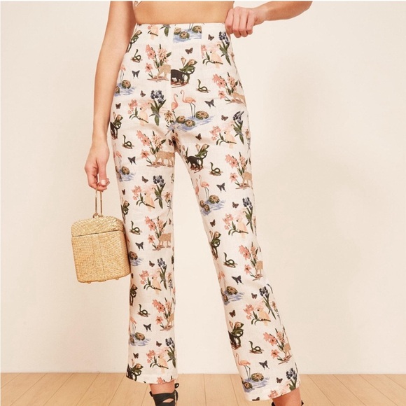 Reformation 100% linen pants safari animal print size 6 - Picture 5 of 12